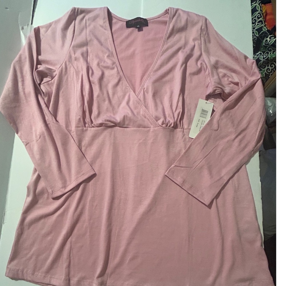 Dynabelly Womens XL Pink Long Sleeve V-Neck Empire Waist Top NWT Prairie